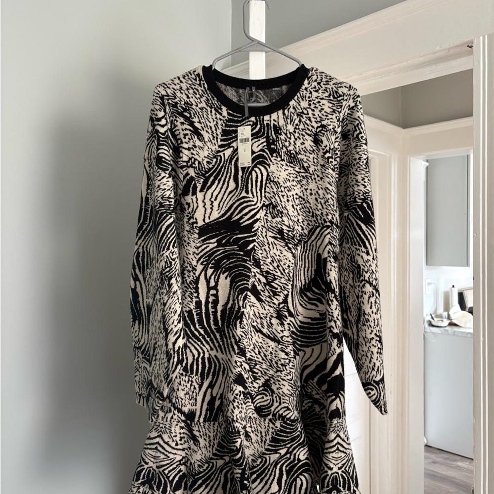 Anthropologie Black and White Long Sleeve Printed Dress